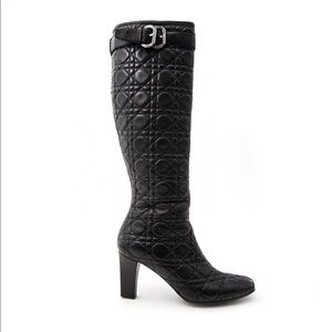 Lady Dior Cannage Black quilted leather knee boots